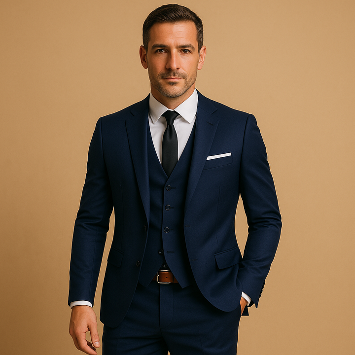 Three-Piece Men's Summer Slim Fit Wool Blend Suit