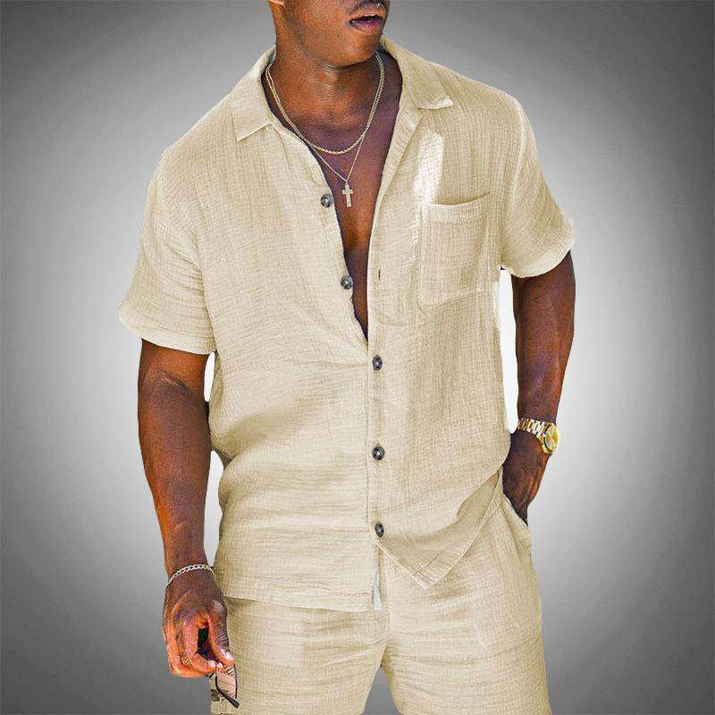 Men's Two-Piece Outfit Set Summer Fashion Breathable Cotton Linen Suit