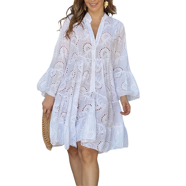 Women's Summer Cotton Lace Mini Shirt Dress