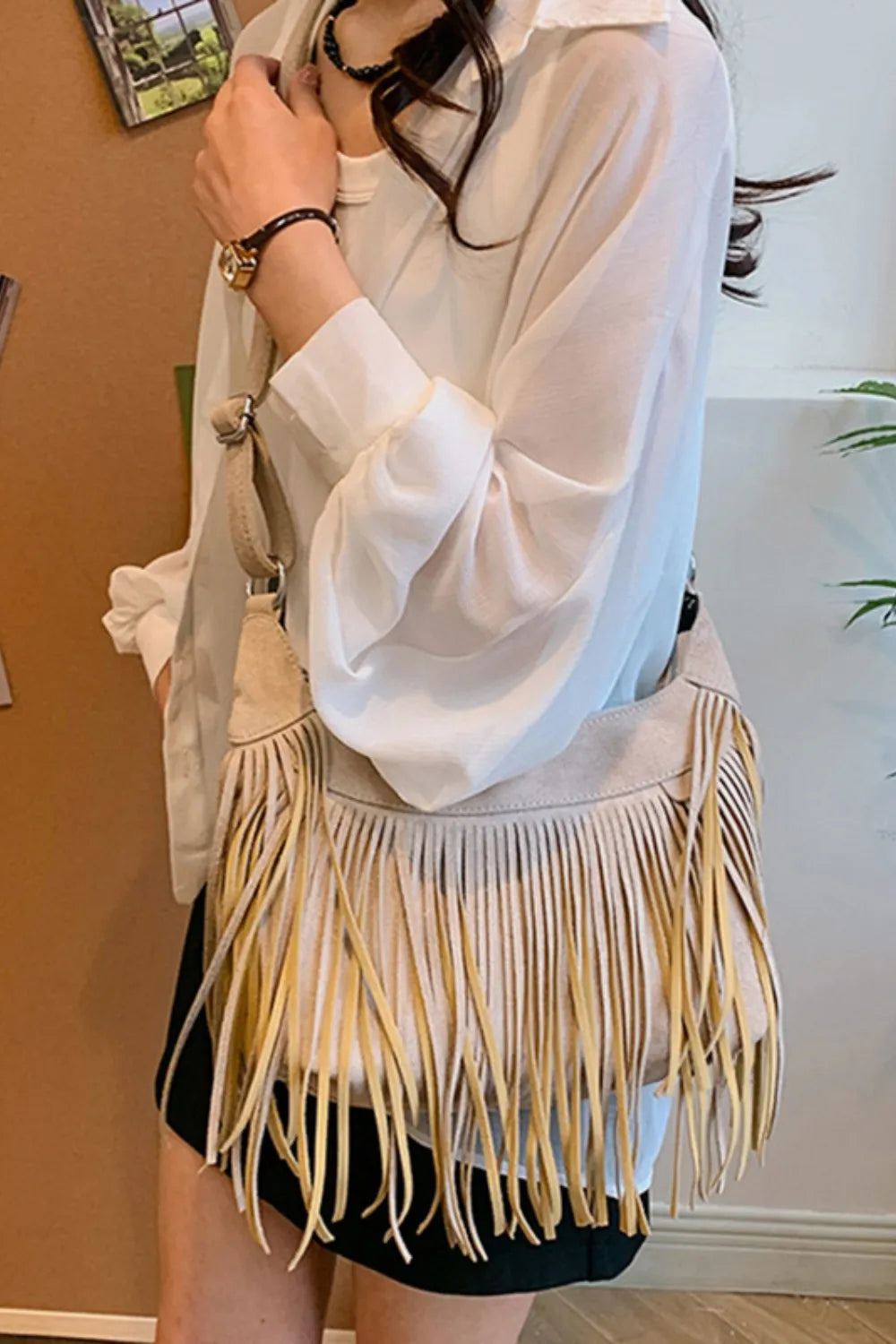 Suede Tassel Fringe Shoulder Bag for Women Summer Festival Style