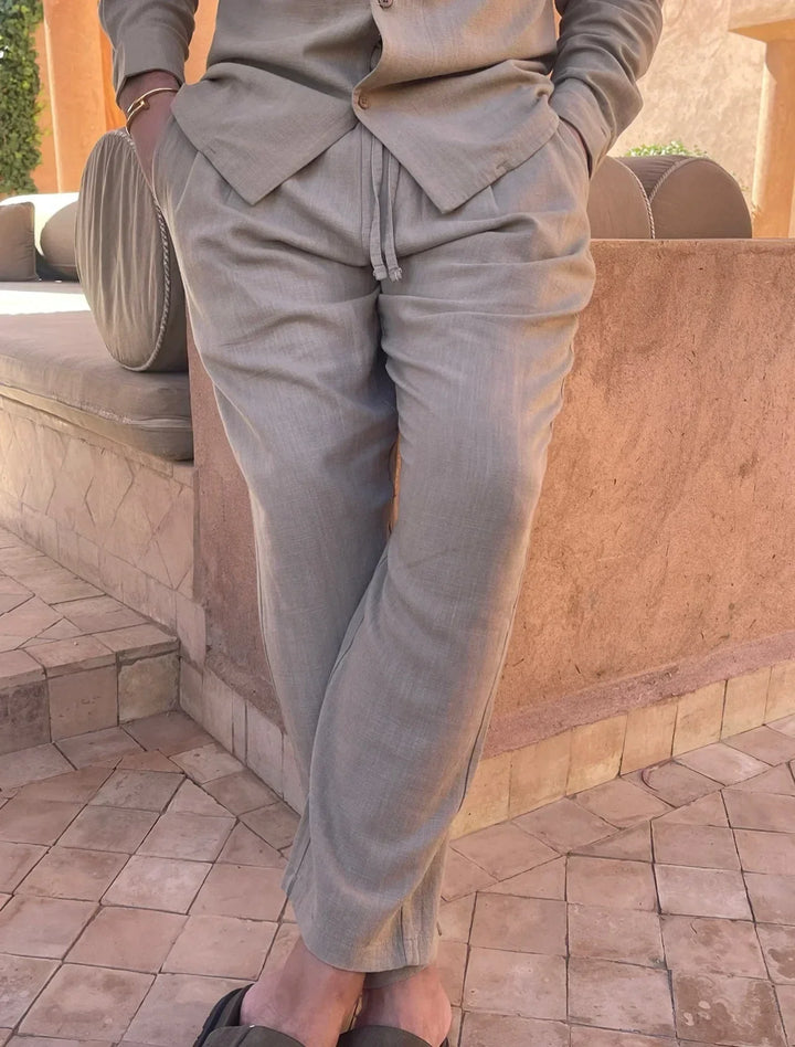 Linen Outfit Set Men's Summer Cuban Collar Shirt and Trousers