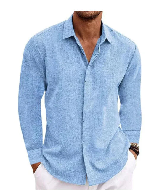 Men's Linen Long Sleeve Shirt Regular Fit Casual Button Down