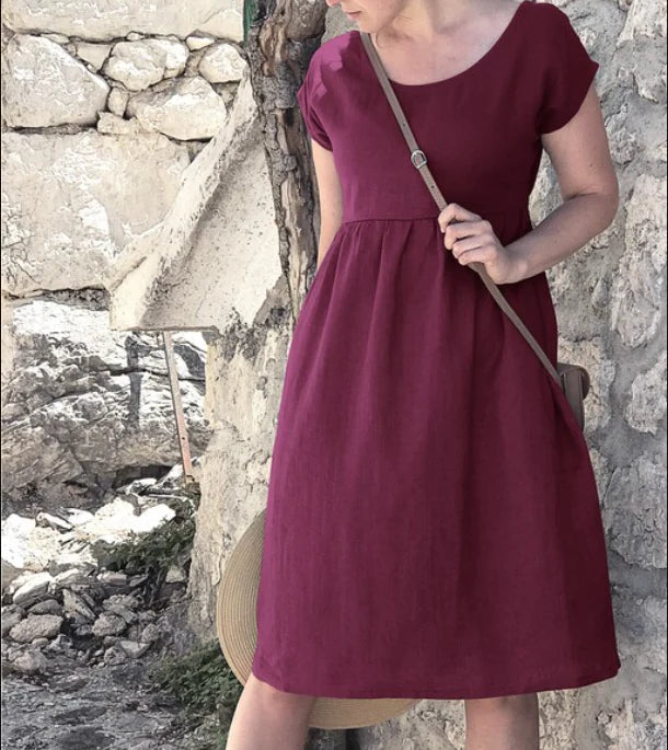 Smock Dress Women's Short Sleeve Linen Blend Casual A-Line Tunic