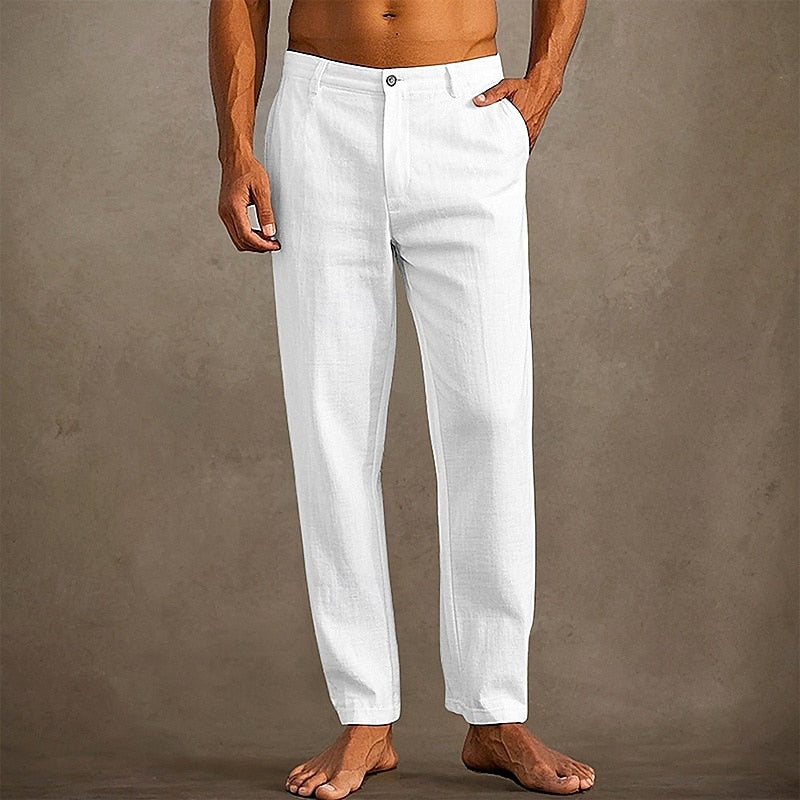Men's Summer Linen Trousers Straight Leg Casual Pants