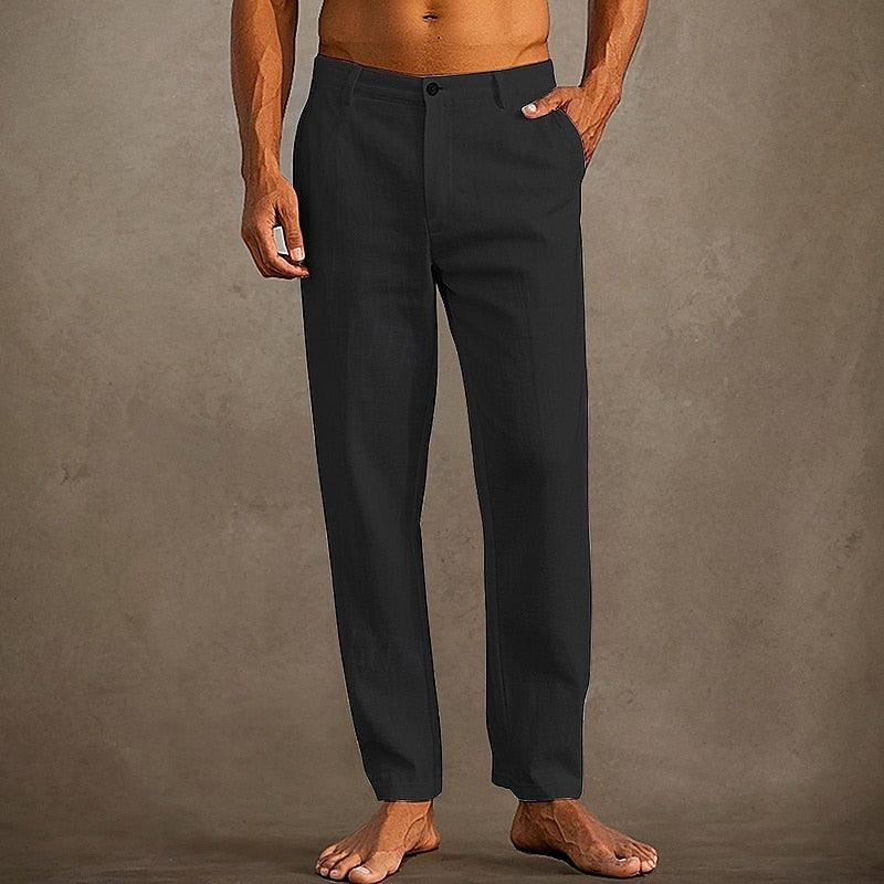 Men's Summer Linen Trousers Straight Leg Casual Pants
