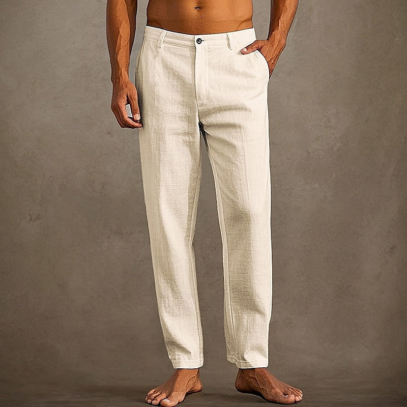 Men's Summer Linen Trousers Straight Leg Casual Pants