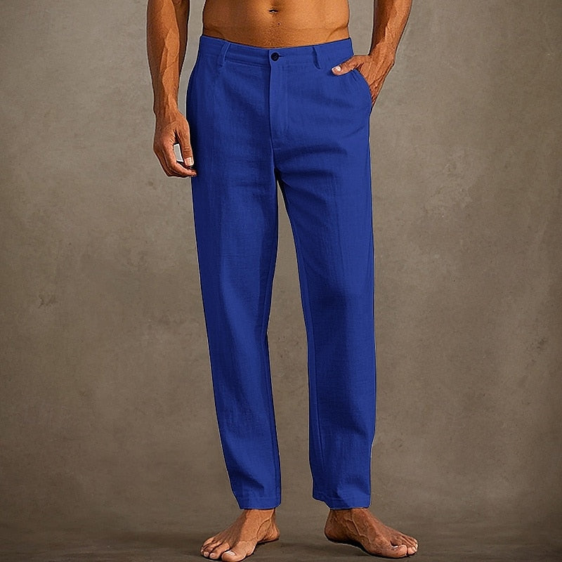 Men's Summer Linen Trousers Straight Leg Casual Pants