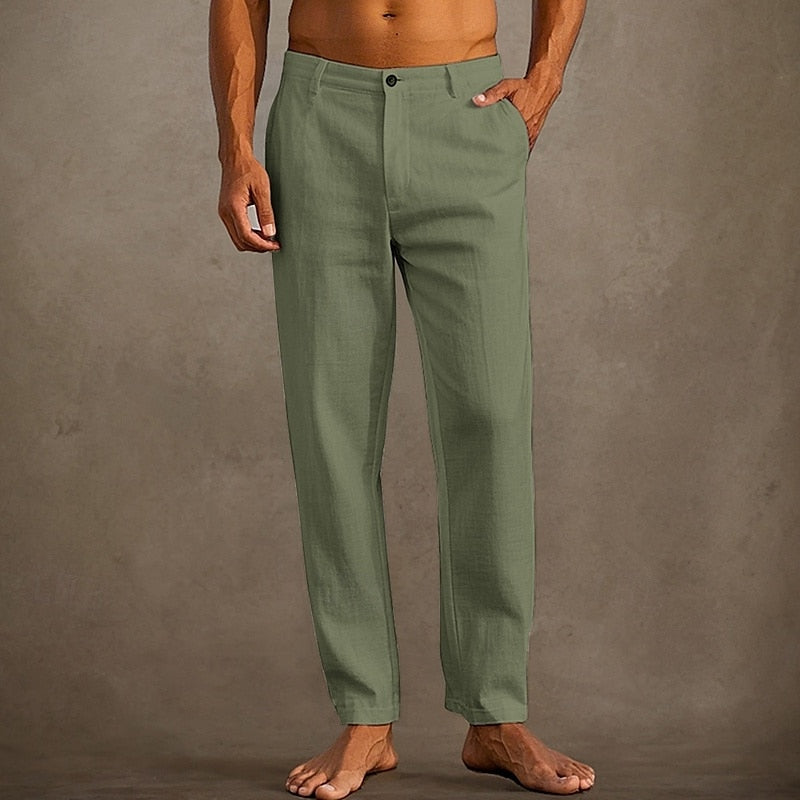 Men's Summer Linen Trousers Straight Leg Casual Pants