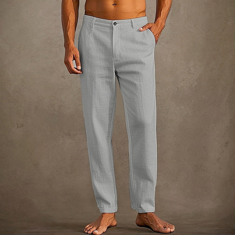 Men's Summer Linen Trousers Straight Leg Casual Pants