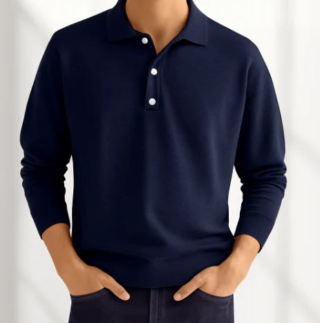 Men's Merino Wool Knit Long Sleeve Polo Shirt