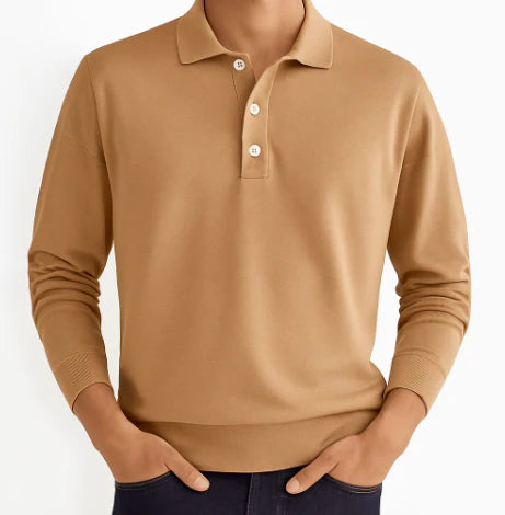 Men's Merino Wool Knit Long Sleeve Polo Shirt