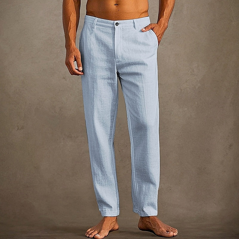 Men's Summer Linen Trousers Straight Leg Casual Pants