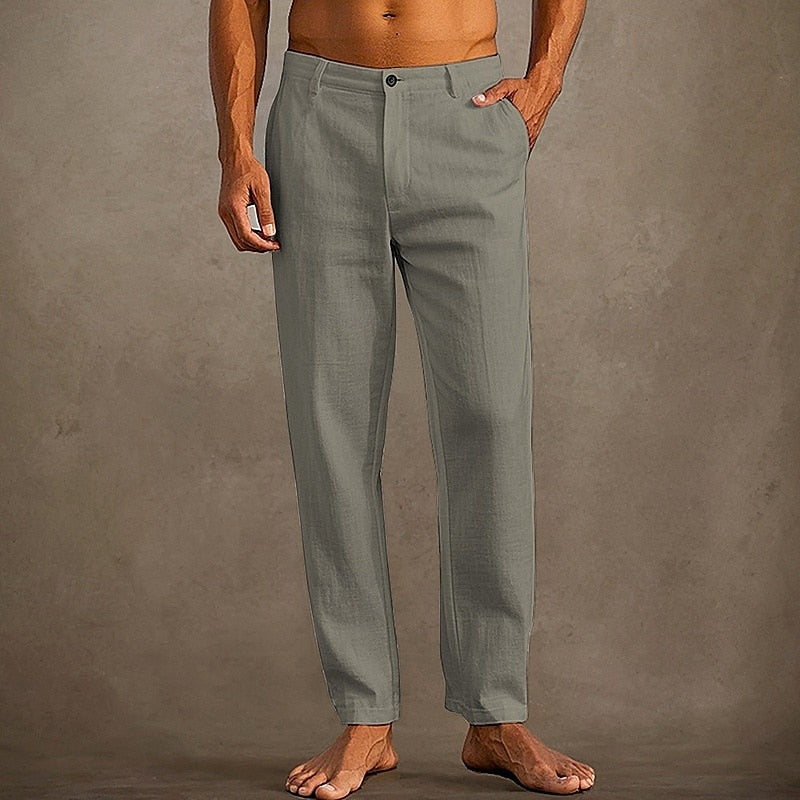 Men's Summer Linen Trousers Straight Leg Casual Pants