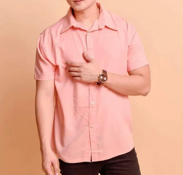 Short Sleeve Cotton Linen Shirt for Men Casual Summer Button Down