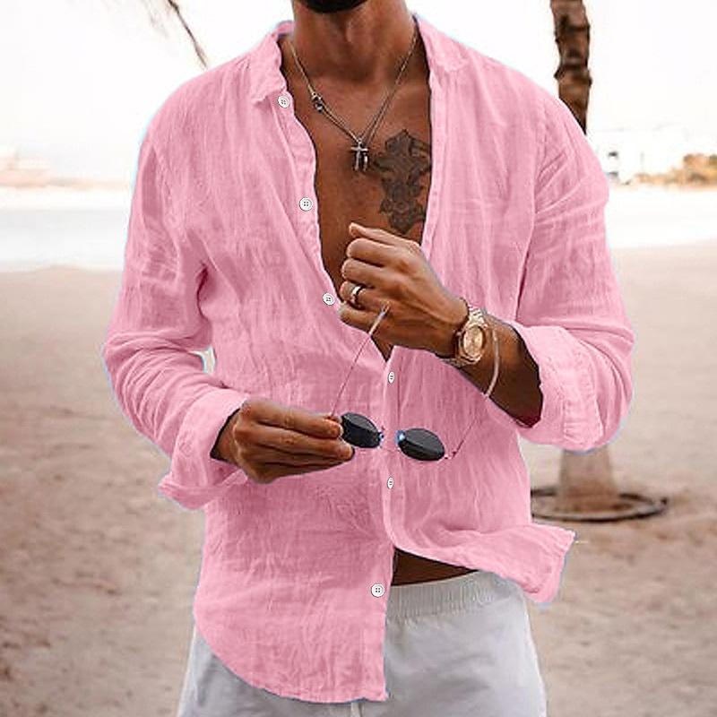Men's Summer Shirt Long Sleeve Breathable Casual Summer Top
