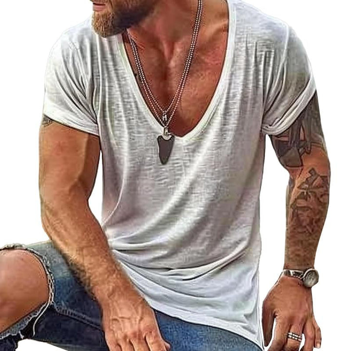 Men's Deep V-Neck Summer Lightweight Fleece T-Shirt