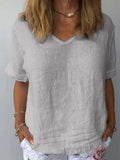 Women's Cotton V-Neck T-Shirt Relaxed Fit Short Sleeve Summer Tunic Top
