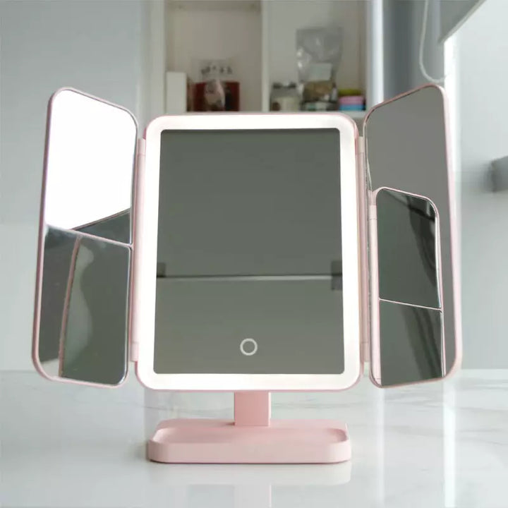 LED Makeup Mirror with Triple Lighting Foldable Portable Cosmetic Mirror Stand