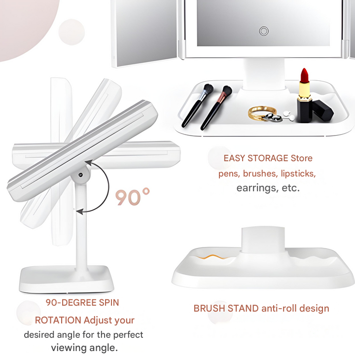 LED Makeup Mirror with Triple Lighting Foldable Portable Cosmetic Mirror Stand
