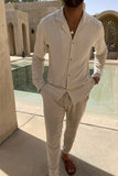 Men's Long Sleeve Outfit Set Summer Fashion Breathable Cotton Linen Two-Piece Suit