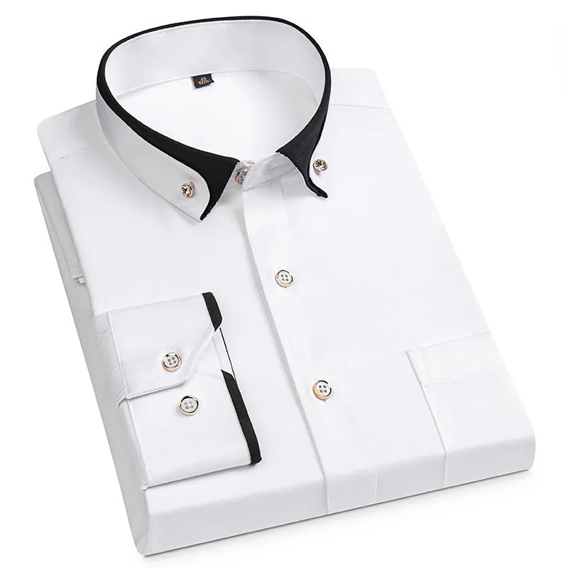 Men's Cotton Summer Stand-Up Collar Long-Sleeve Business Shirt