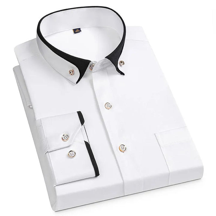 Men's Cotton Summer Stand-Up Collar Long-Sleeve Business Shirt