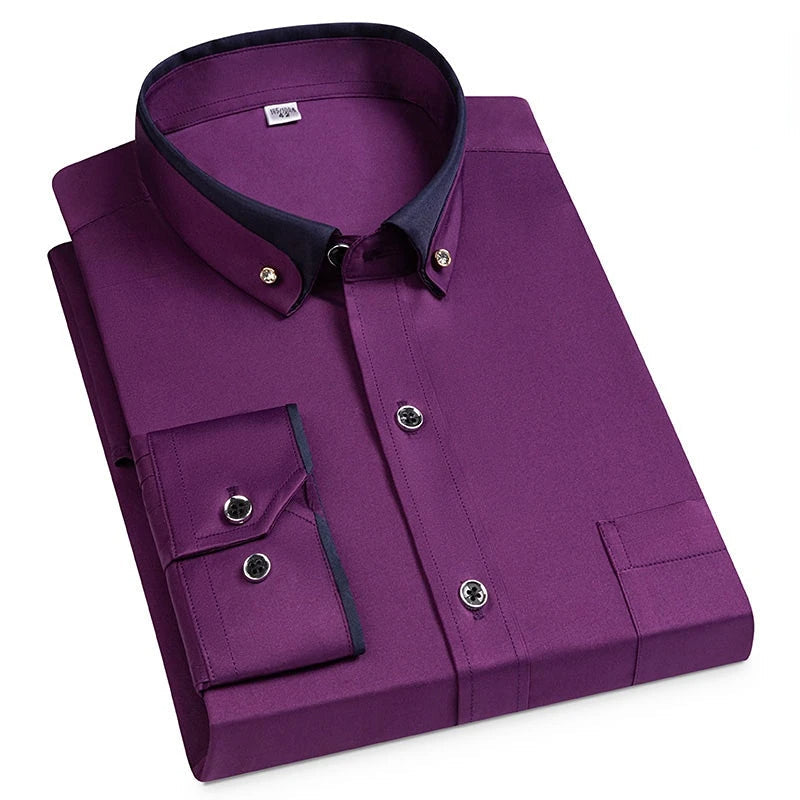 Men's Cotton Summer Stand-Up Collar Long-Sleeve Business Shirt
