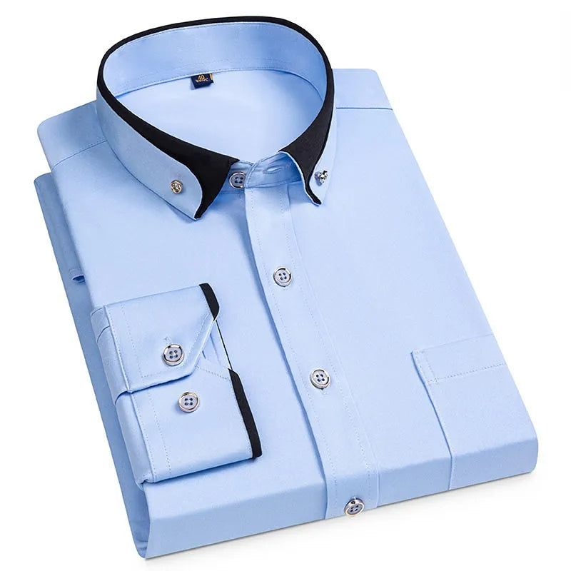 Men's Cotton Summer Stand-Up Collar Long-Sleeve Business Shirt