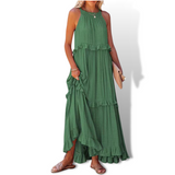 Women's Maxi Dress Summer Fashion Breathable Cotton Linen Tiered Sleeveless Gown