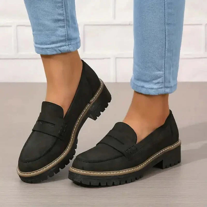 Women's Suede Leather Chunky Platform Loafers Summer Shoes