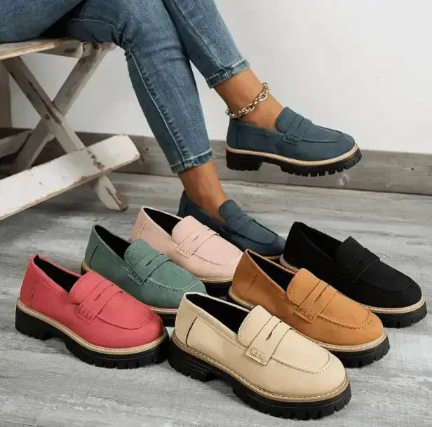 Women's Suede Leather Chunky Platform Loafers Summer Shoes