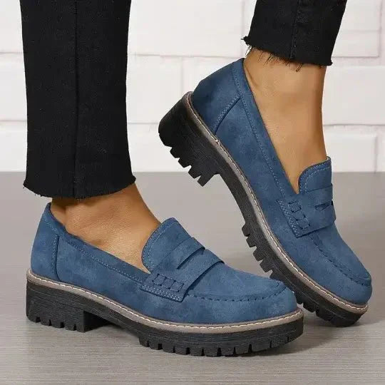 Women's Suede Leather Chunky Platform Loafers Summer Shoes