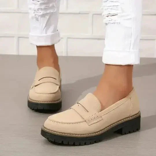 Women's Suede Leather Chunky Platform Loafers Summer Shoes