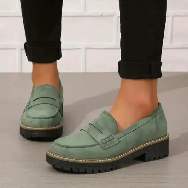 Women's Suede Leather Chunky Platform Loafers Summer Shoes