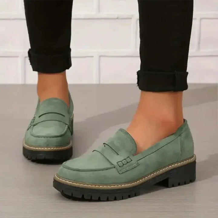 Women's Suede Leather Chunky Platform Loafers Summer Shoes