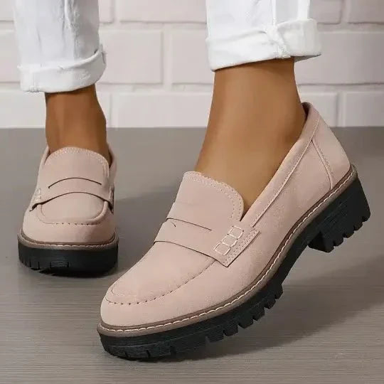 Women's Suede Leather Chunky Platform Loafers Summer Shoes