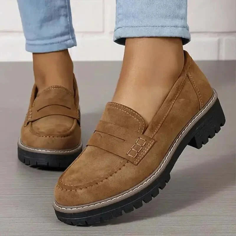 Women's Suede Leather Chunky Platform Loafers Summer Shoes