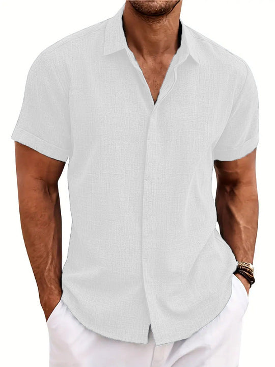 Men's Summer Linen Shirt Short Sleeve Casual Top