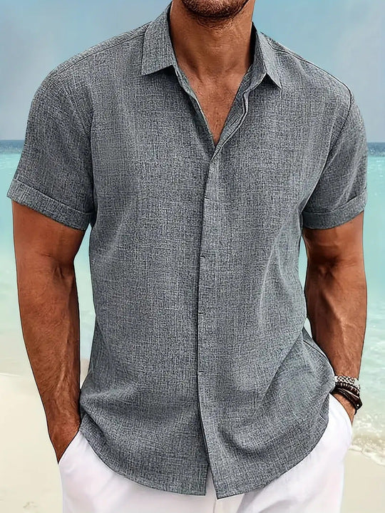 Men's Summer Linen Shirt Short Sleeve Casual Top