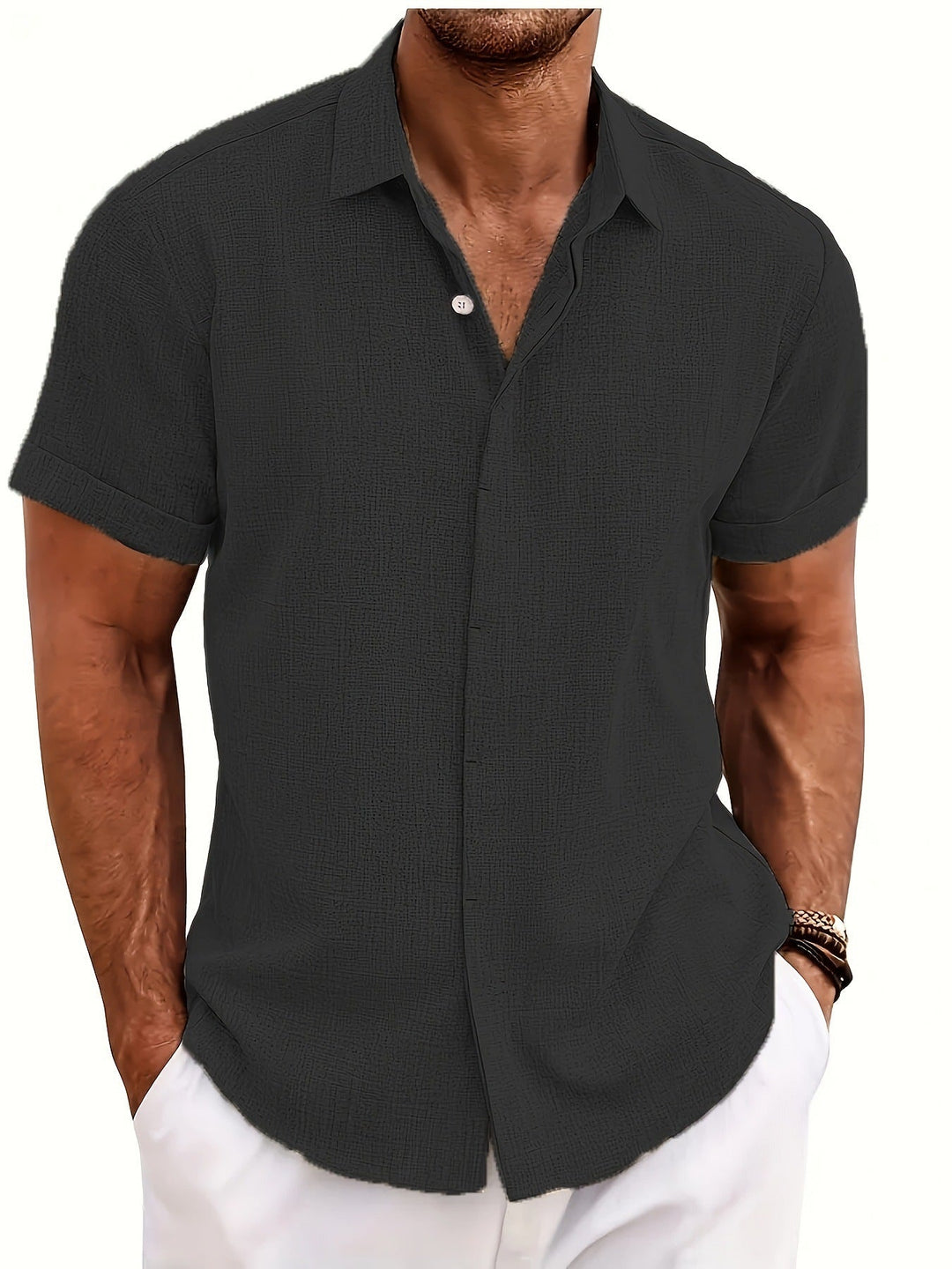 Men's Short Sleeve Cotton Shirt Summer Casual