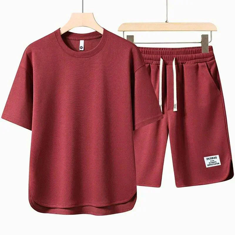 Men's Premium Knit T-Shirt and Drawstring Shorts 2-Piece Set
