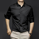Men's Cotton Summer Shirt Elegant Iron-Free Office Button Up Shirt