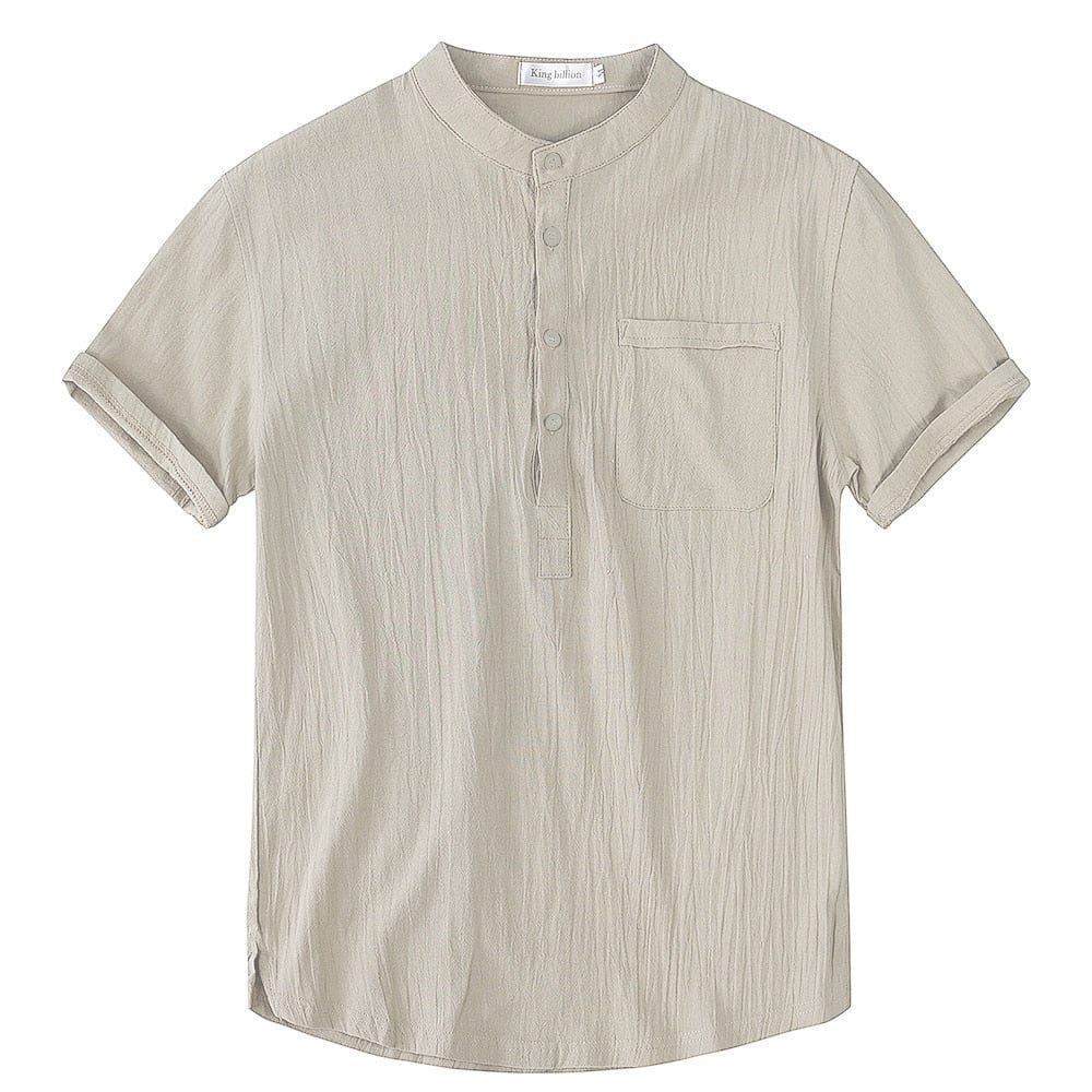 Men's Henley Shirt Short Sleeve Cotton Linen Summer Casual Top