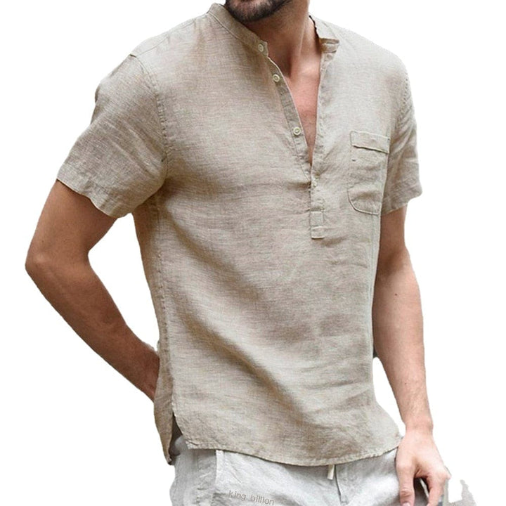 Men's Henley Shirt Short Sleeve Cotton Linen Summer Casual Top