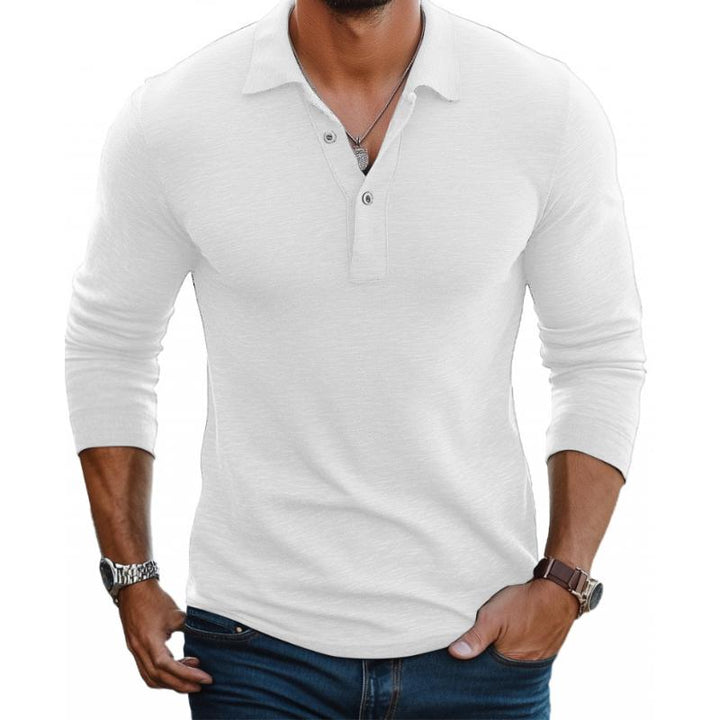 Long Sleeve Men's Polo Shirt Cotton Knit Slim Fit Summer Top