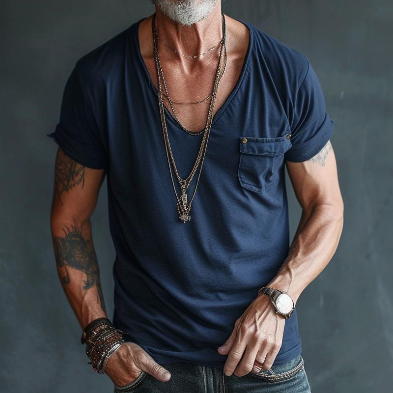 Men's V-Neck Cotton Blend T-Shirt Slim Fit Casual Summer Top