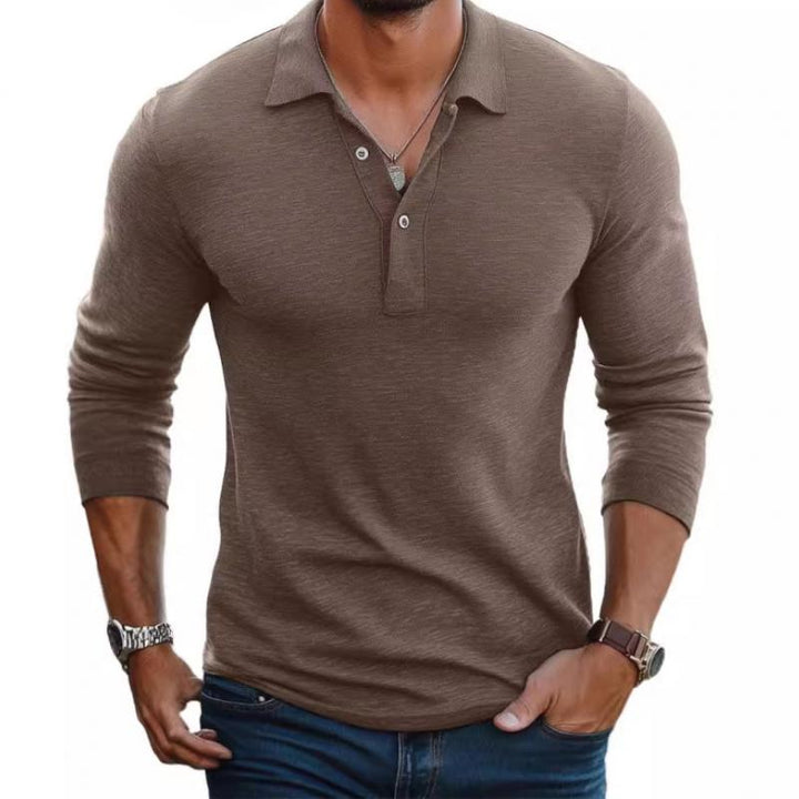 Long Sleeve Men's Polo Shirt Cotton Knit Slim Fit Summer Top