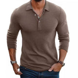 Long Sleeve Men's Polo Shirt Cotton Knit Slim Fit Summer Top