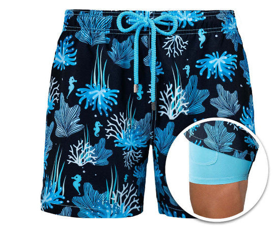 Swim Shorts for Men Quick Dry Double Layer Summer Beach Trunks