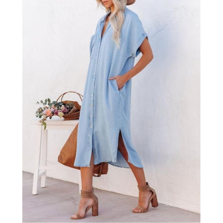 Women's Summer Denim Cotton Shirt Mini Dress